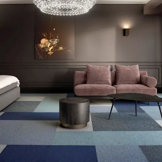 Bold carpet tiles for living room floor