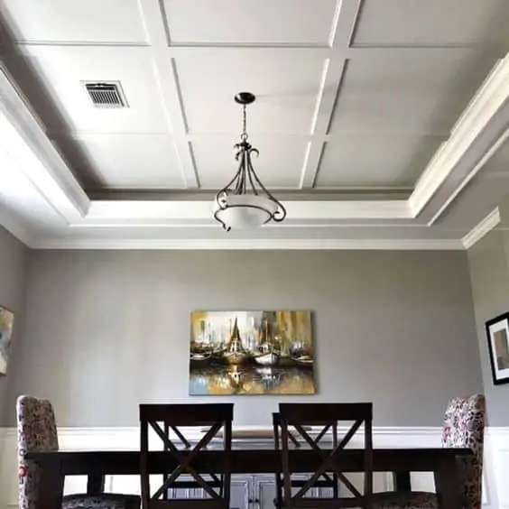 Tray ceiling with shallow coffered ceiling combined