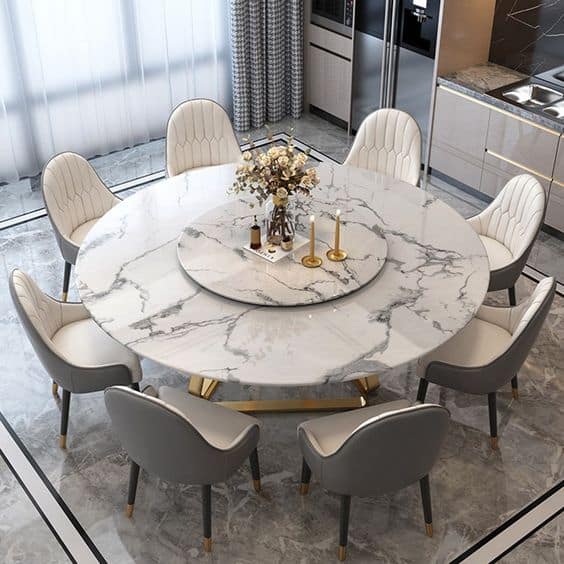 Marble top round dining table