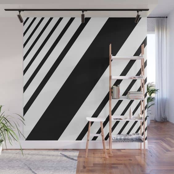 Black and White diagonal stripes wall mural