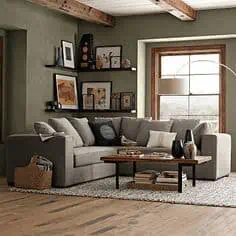 Rustic Sage Green Living Room with Corner Sectional Sofa