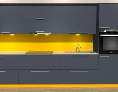 dark yellow kitchen walls with gray cabinets