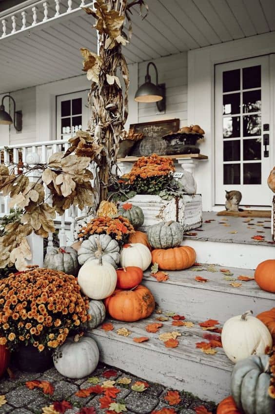 Colorful farmhouse porch for fall